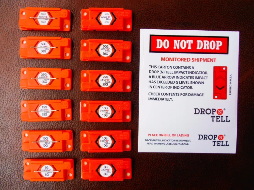 Shock Indicator Drop  n Tell Impact Sensor with Different Sensitivities Available