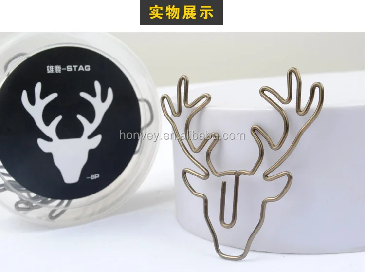 
8PCS/Lot Vintage Deer Elk Head Clip Metal Paper Clips Bookmark Pin Stationery Office Accessories Memo Clips 