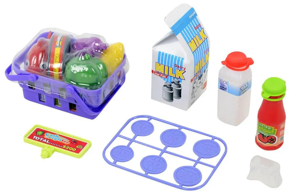 Supermarket Cash Register Play Set with Checkout Scanner, Weight Scale, Microphone, Calculator, Play Money, and Food