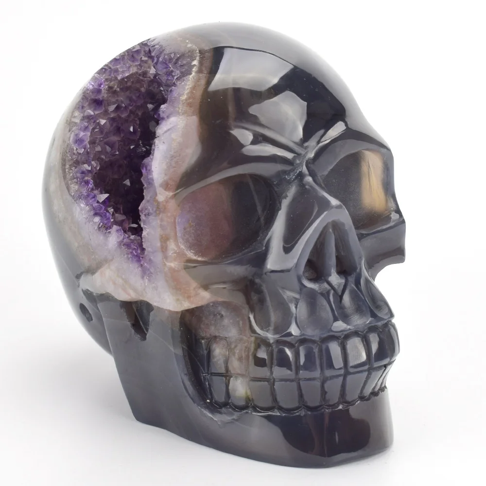 
Home Decor Product Wholesale Hand Carved Agate Geode Cluster Druse Crystal Skull 