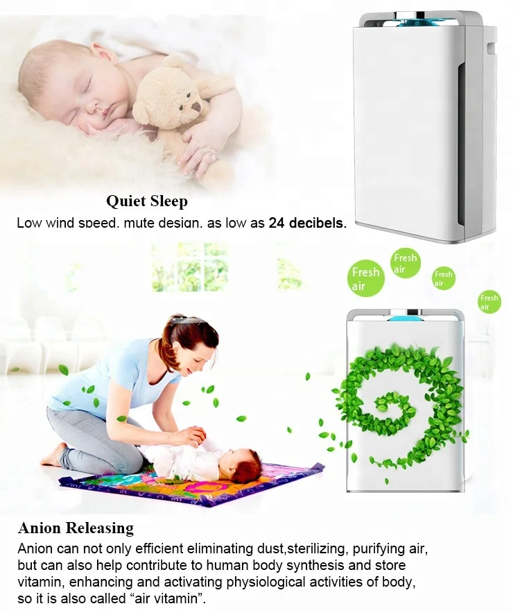 Low Noise Hepa Filter Negative Ionizer Humidifier Air Cleaner Smart Wifi Home Air Purifier