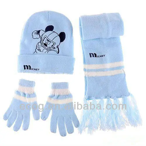 Warm winter acrylic kids hat scarf gloves set