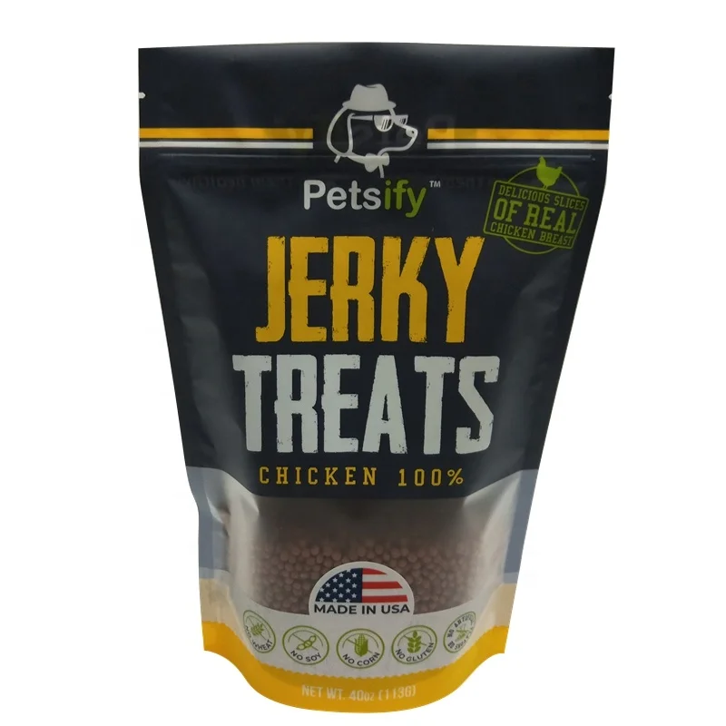 New design free sample moisture proof nontoxic stand up pet food bag pet dog treat bag with your own design