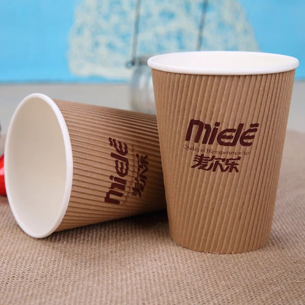 
12oz 400ml LOGO printed new design brown disposable ripple double wall coffee paper cups with black top and coffee straw 