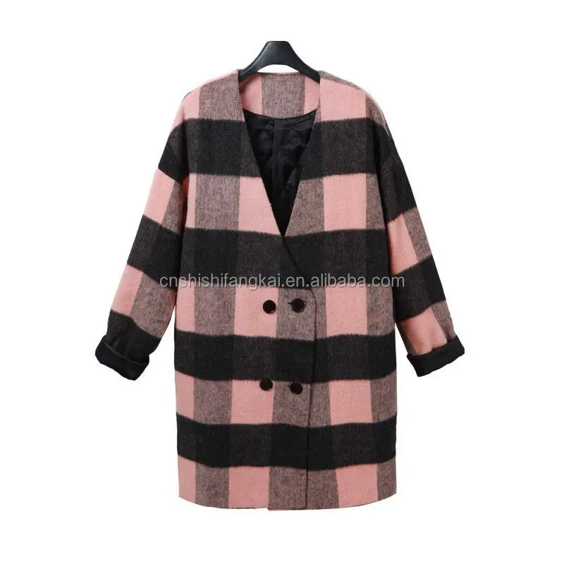 
 Розовое и Черное женское модное кашемировое пальто aliexpress черного, красного, розового, красного, черного цвета средней и длинной вязки в клетку  