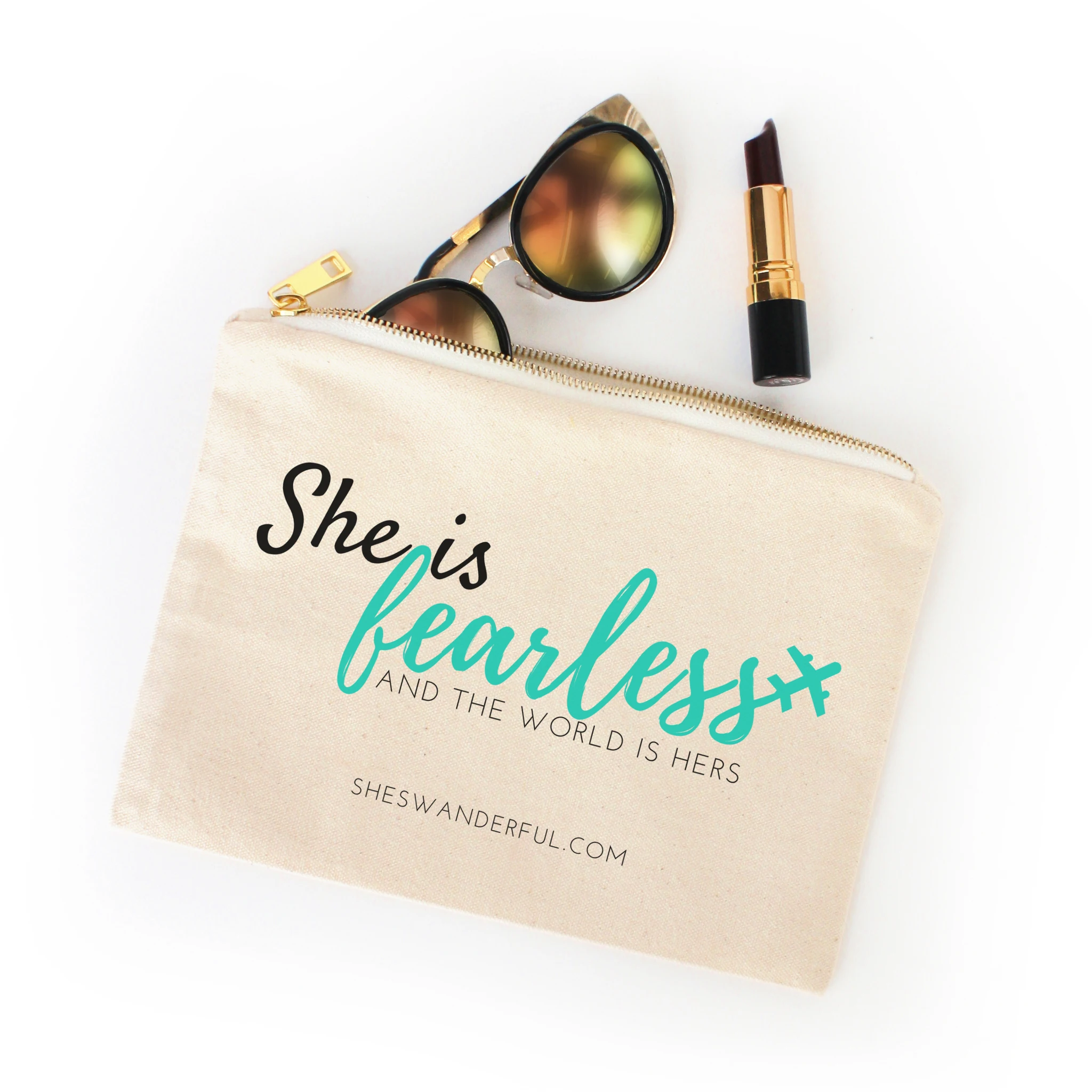 Custom Small Fashion Printed Jewelry Cotton Canvas Pouch With Gold Zipper