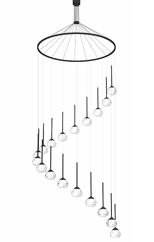 Interior Decorative Contemporary 18 Crystal Clear LED Drop Lights Stair Long Mall Chain Chandelier