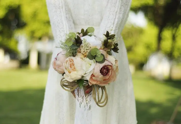 Bride Bouquet Beautiful Giant  Roses Artificial Flowers Crystal Flower bouquet for Wedding decoration