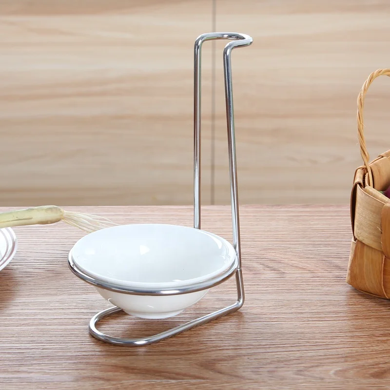 Modern White Ceramic Kitchen Double Ladle Spoon Rest Holder with Polished Stainless Steel Rack