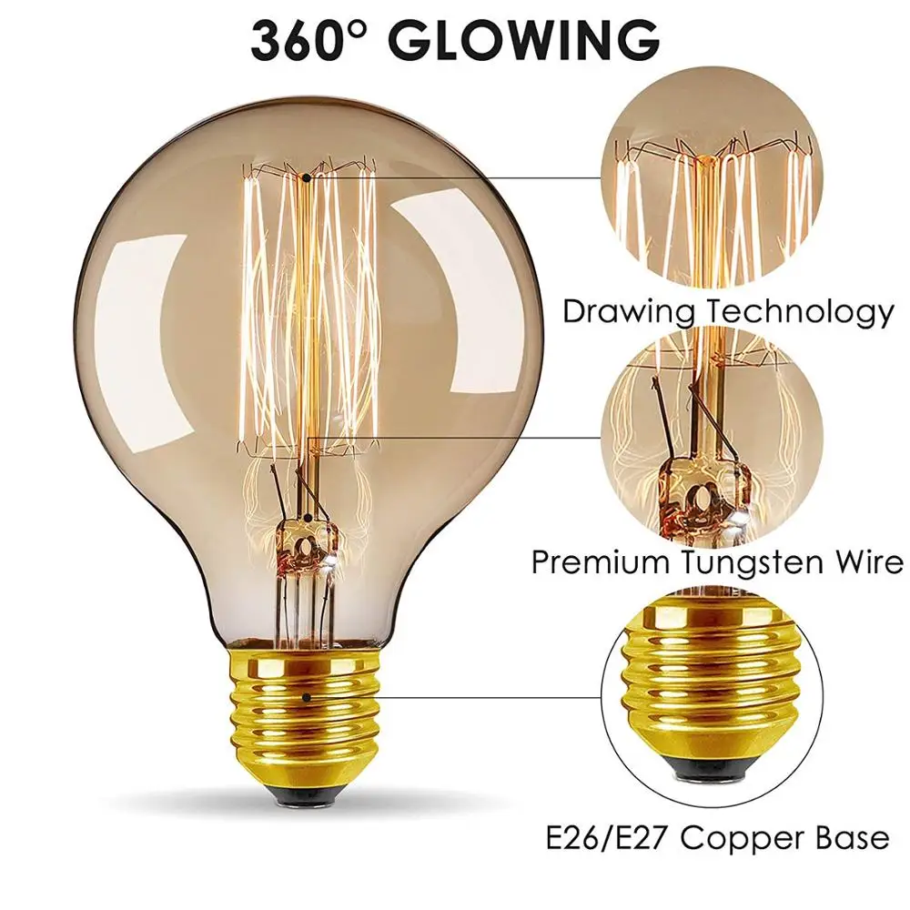 2021 high quality G80 vintage filament incandescent edison light bulb for home cafeteria decoration
