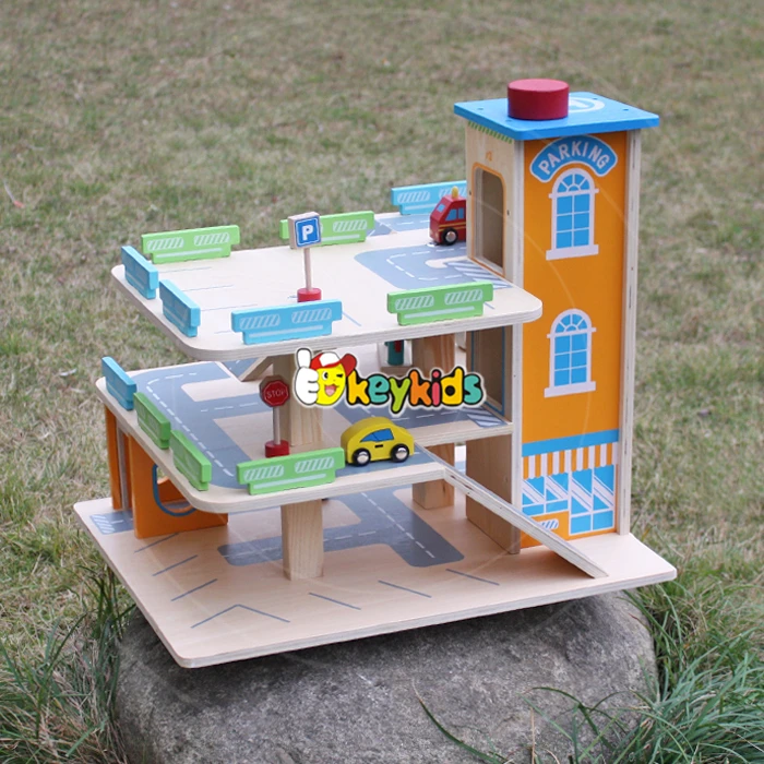 2017 wholesale toddlers wooden toy car parking garage new design kids wooden toy car parking garage W04B049