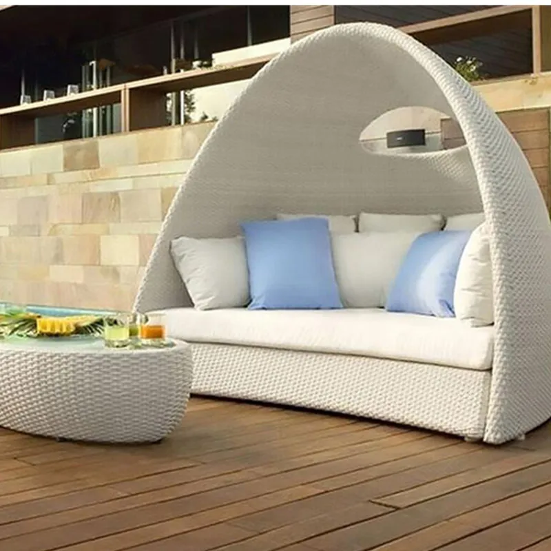 Special furniture for high grade sea view room outdoor rattan wicker sofa bed