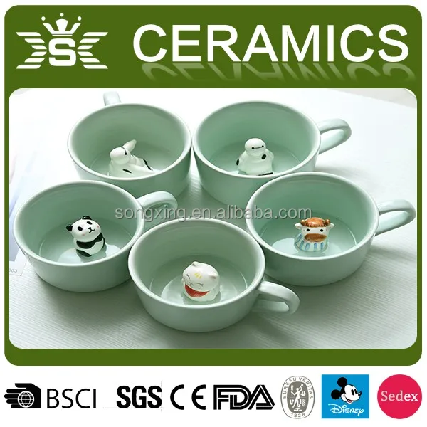 Creative Gift Ceramic Cup Cute Tazas 3D Animal Decoration Cat Rabbit Panda figurine Inside Ceramic Mugs Coffee Water Cup