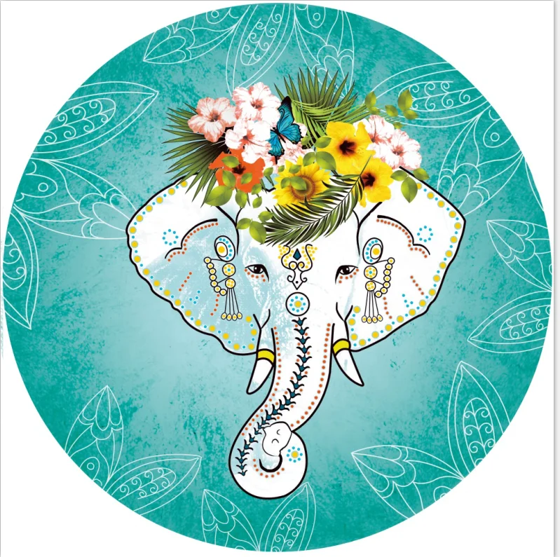 Elephant Custom Print Mandala Polyester Round Circle Beach Cloth Blanket Towel With Tassels Fringe