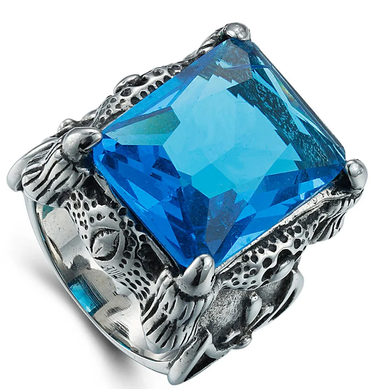 Vintage Engraved Stainless Steel Big Stone Ring Designs For Men