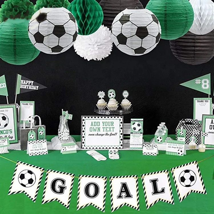 Boy Soccer Party Decorations Goal Banner Paper Lantern Pom Poms Honeycomb for World Cup Soccer Sports Themed Birthday Party