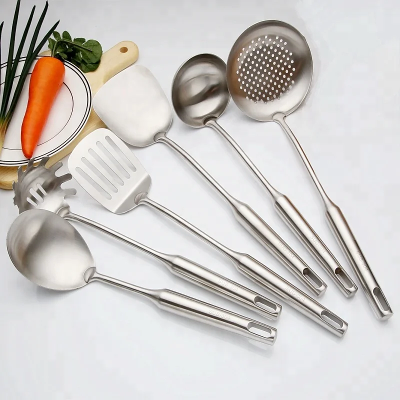 6pcs-18 8 cooking tool sets Includes Skimmer, Rice Spoon Soup spoon,Turner, Slotted Spatula and Spaghetti Server