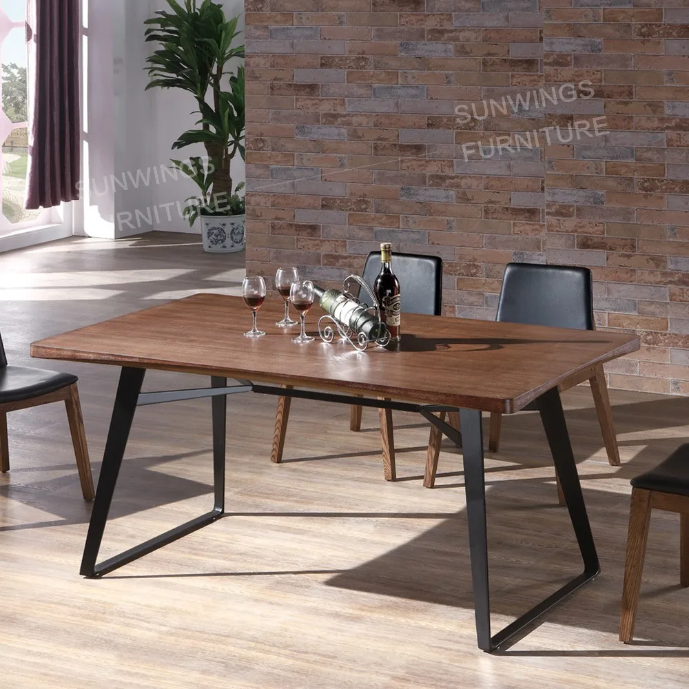 Modern dinner dining table and chairs 6  MDF solid wood table top with metal leg dining room furniture