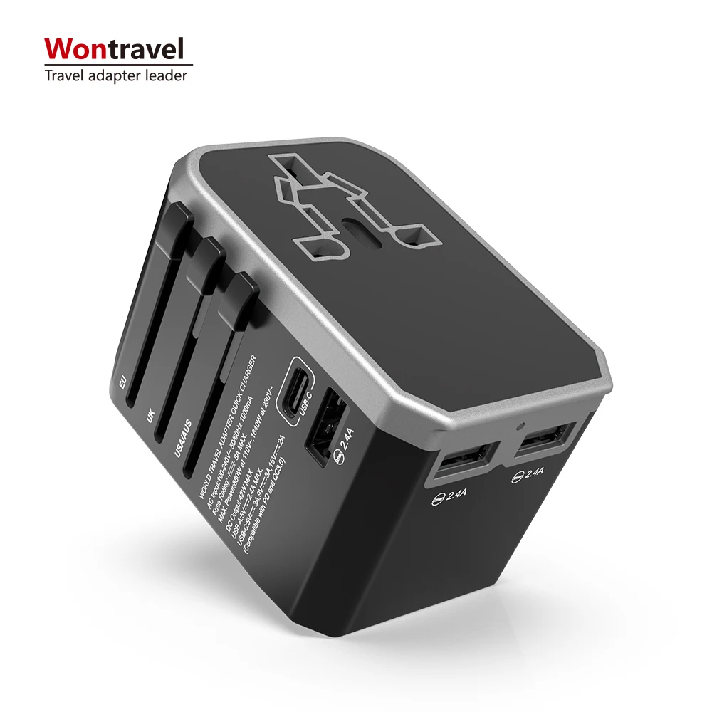 International travel adapter USB C adaptor 45W PD quick charger universal multi plug