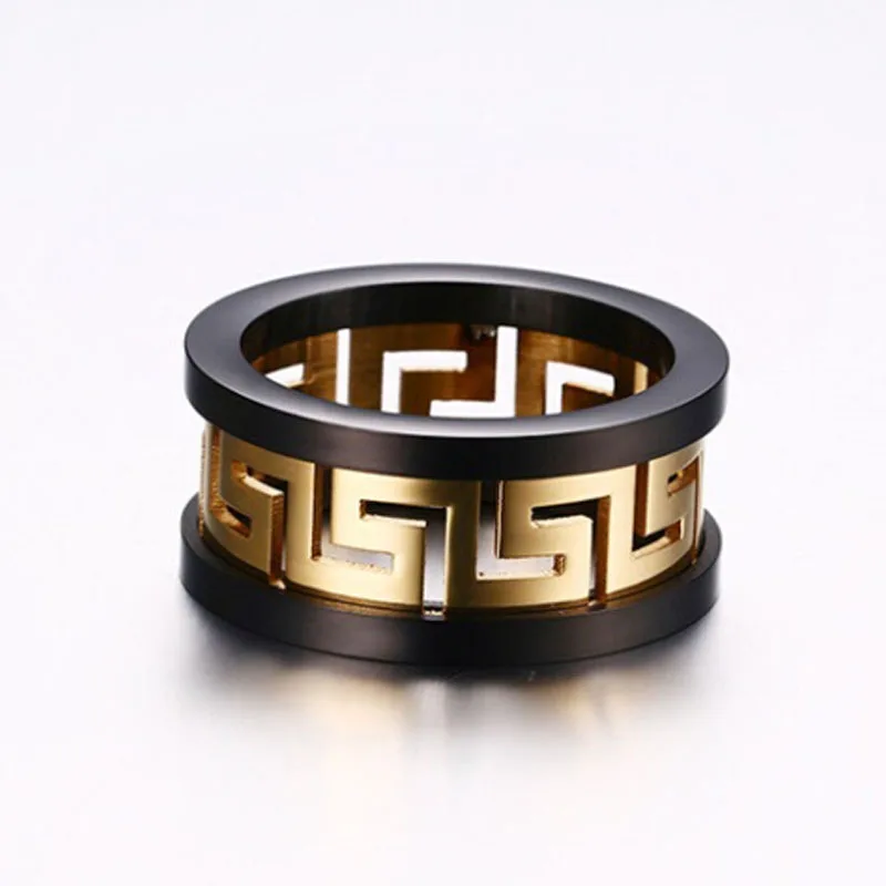 Wholesale The Great Wall Pattern Black Edge Hollow Shape New Gold Ring Designs for Men, New Designs Gold Finger Ring