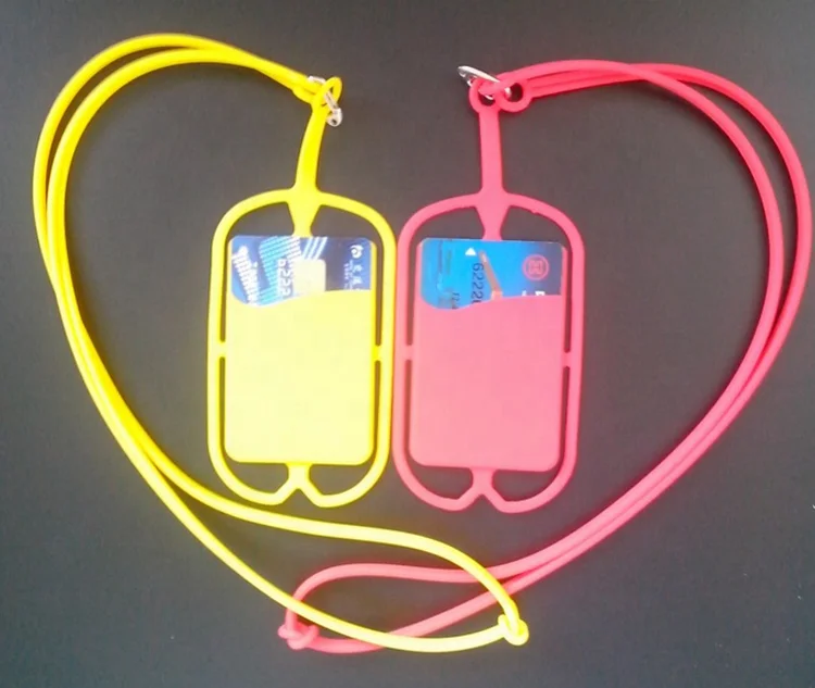 Guangdong elastic silicone rubber lanyard cell phone holder with card holder