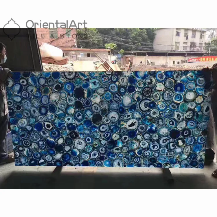 Китайский поставщик, натуральный драгоценный камень, агат, настенные и напольные декоративные плиты, синий камень