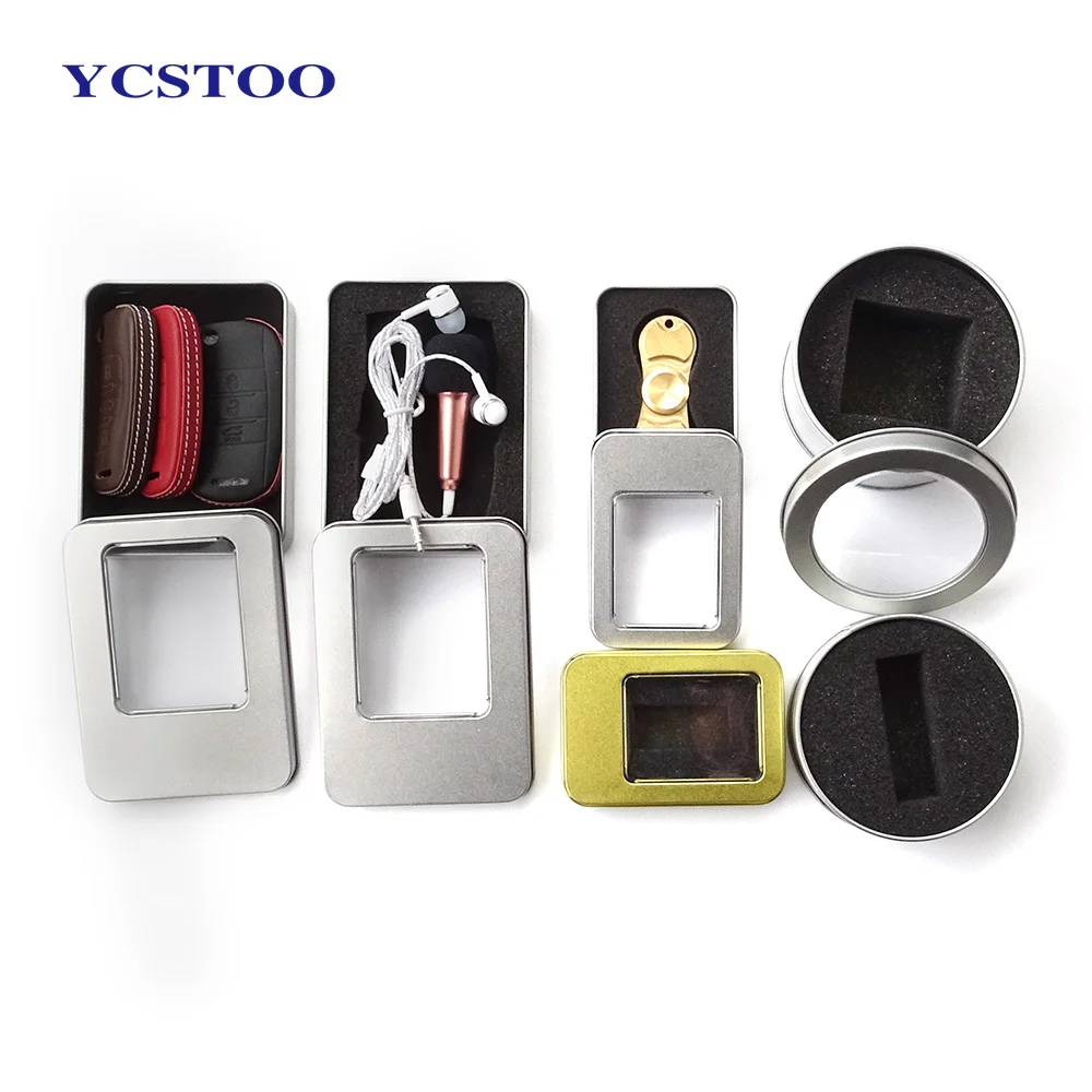 Rectangle USB Flash Drive Packaging Metal Tin Box With Clear Window