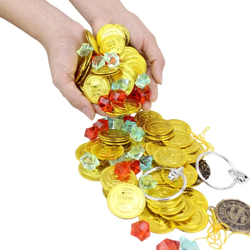 60 PCS Pirate gold coins buried pirate gems jewelry play set treasure for pirate party set for children
