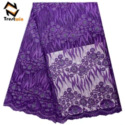 Hot selling African tulle beaded lace fabric