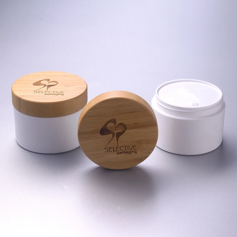 manufacturers wholesale bamboo lid cosmetic jar empty white cream jar 30g 50g 100g 150g