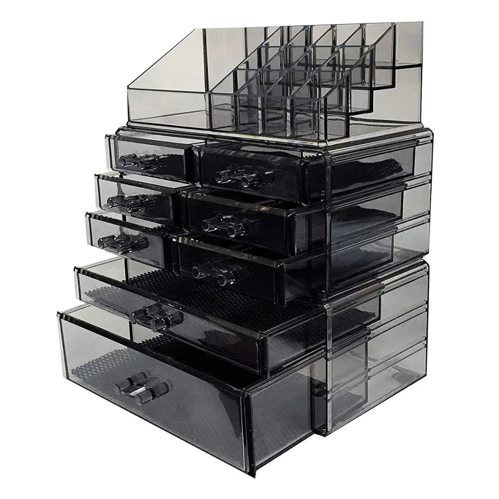 Hot Brown 3 Pieces Set Plastic Acrylic Makeup Cosmetic Organizer Jewelry Storage Drawers Lipstick Display Makeup Boxes Case