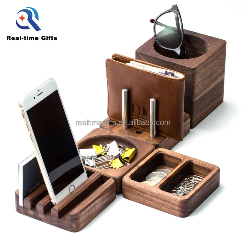 Fashion Business Office Stationery 5 Pieces Original Solid Wooden Desk Tidy Set