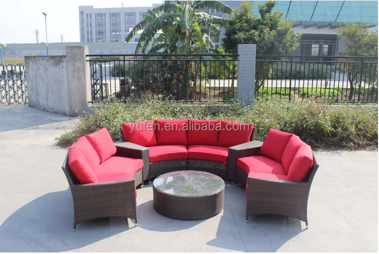 All weather rattan hotel lobby half round sofa outdoor patio aluminum garden sofa