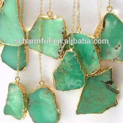 NS1941827 Gold Electroplated Chain Necklace With Australian Jade Pendant