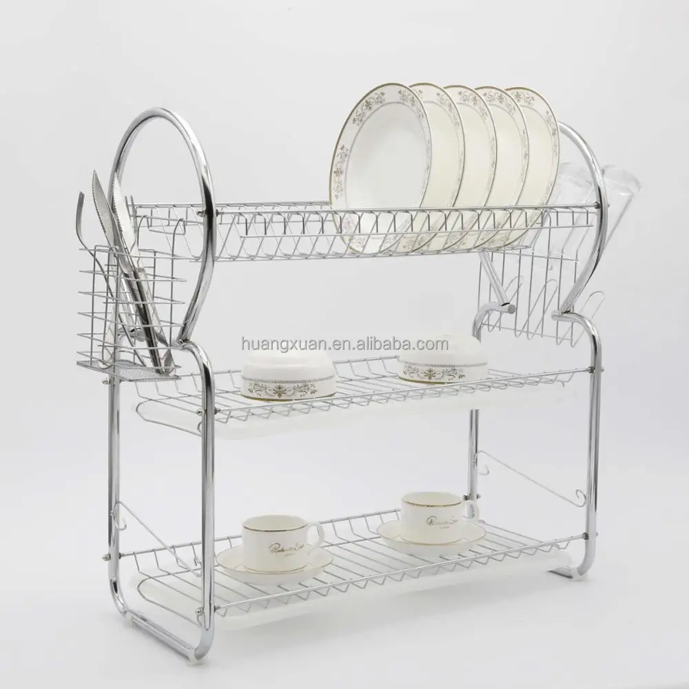 
silver color 3 Tier Kitchen Dish Rack Cup Drying Rack Drainer Dryer Tray Cutlery Holder Organizer 