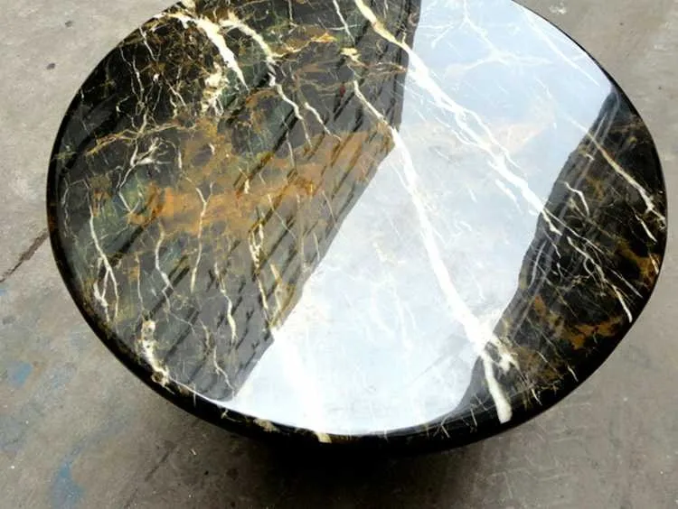 Black round marble top dining table for restaurant