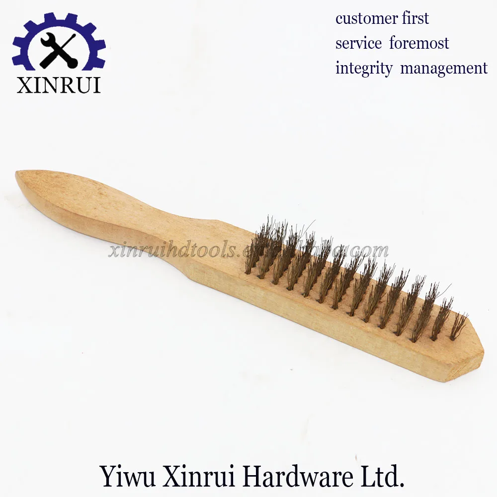 Copper plated wire brush with wooden handle