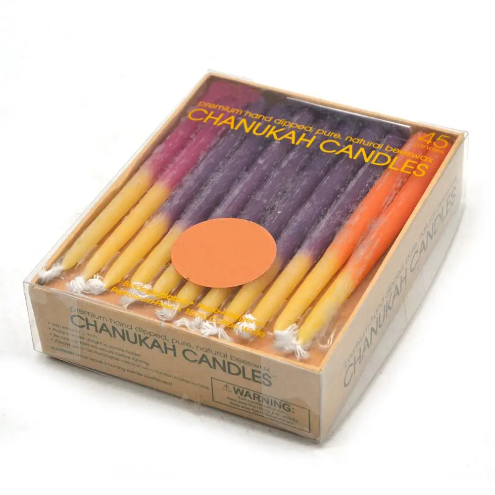 
DELUXE TAPERED MULTI-COLORED SAFED HANUKKAH CANDLES FOR Jewish Holiday Celebration 