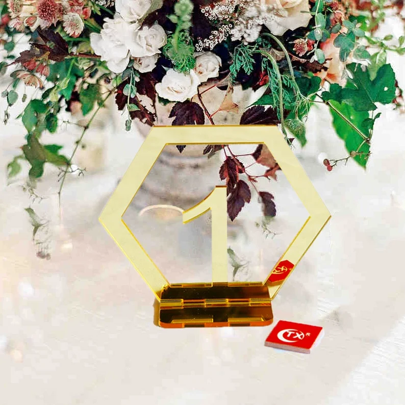
TX Personalized Table Numbers 1-30 Acrylic Table Numbers with Holder Hexagon Shape Perfect for Wedding Reception and Decoration 