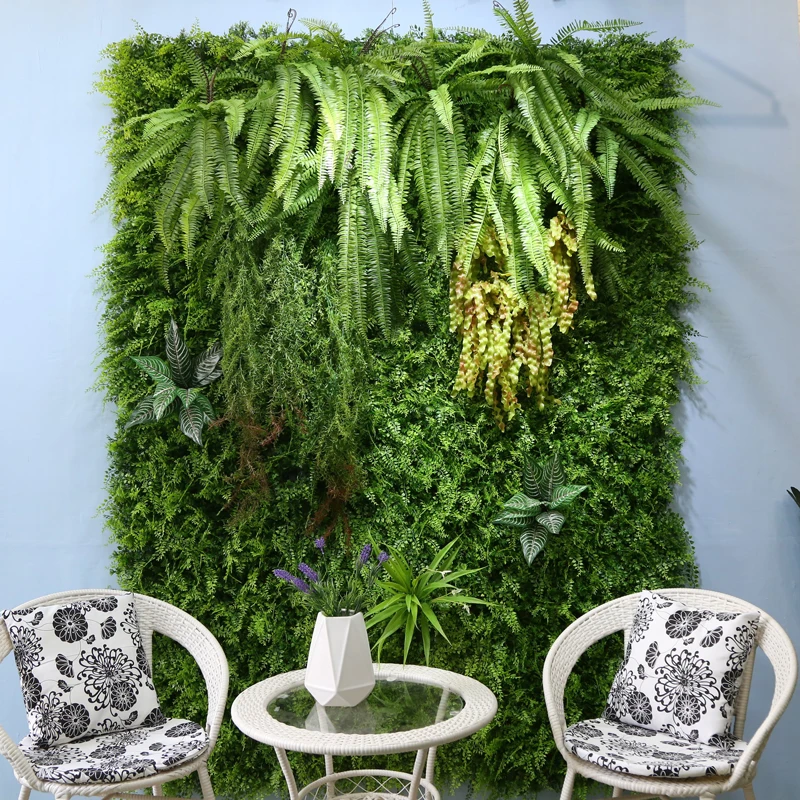 New Design Customized Decoration Wall Hanging Faux Leaves Panel Artificial Vertical Green Plant Wall for Gym Store Office
