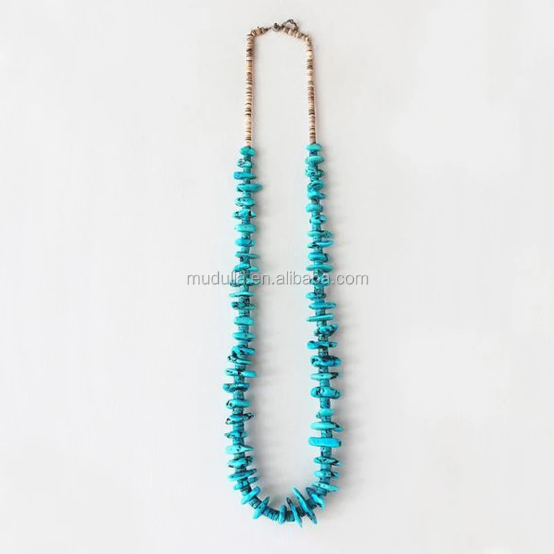 NM18686 Long Boho Turquoise Chips Slice Gemstone Beaded Necklace Layering Necklace