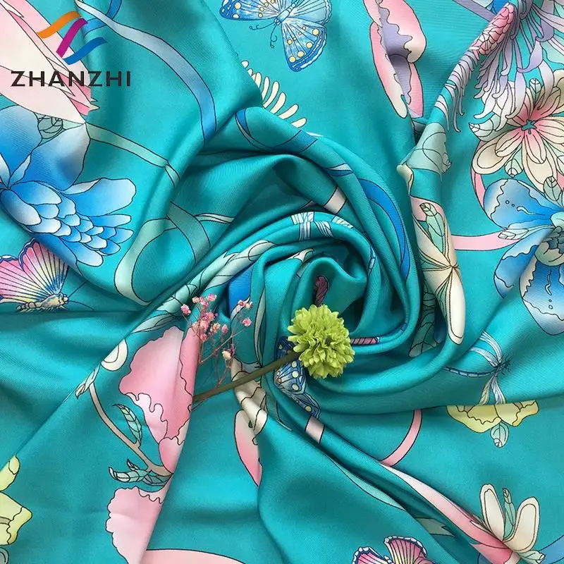 Custom design floral 100% silk satin scarf