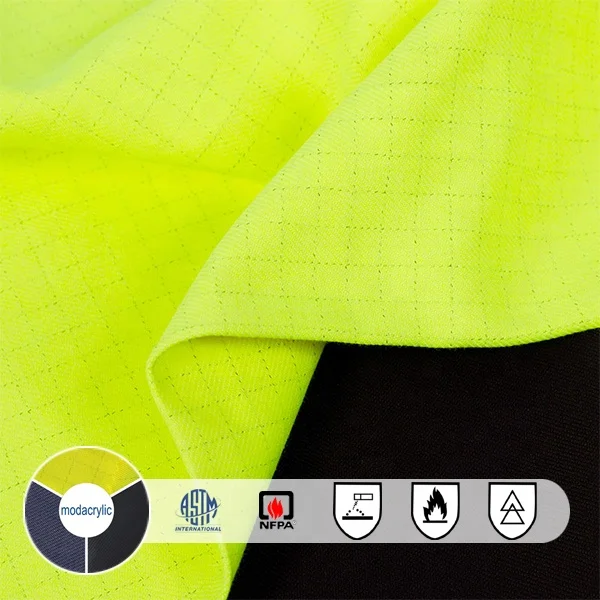 
EN11611 11612 excellent strength fluoresce in HV yellow Modacrylic protex fr workwear fabric 
