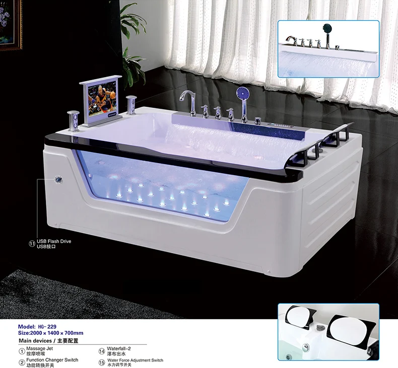 Chinese Bath tub SPA Big Classic  Massage Bathtub Acrylic LED TV jet Whirlpool Bathtubs two person tubs