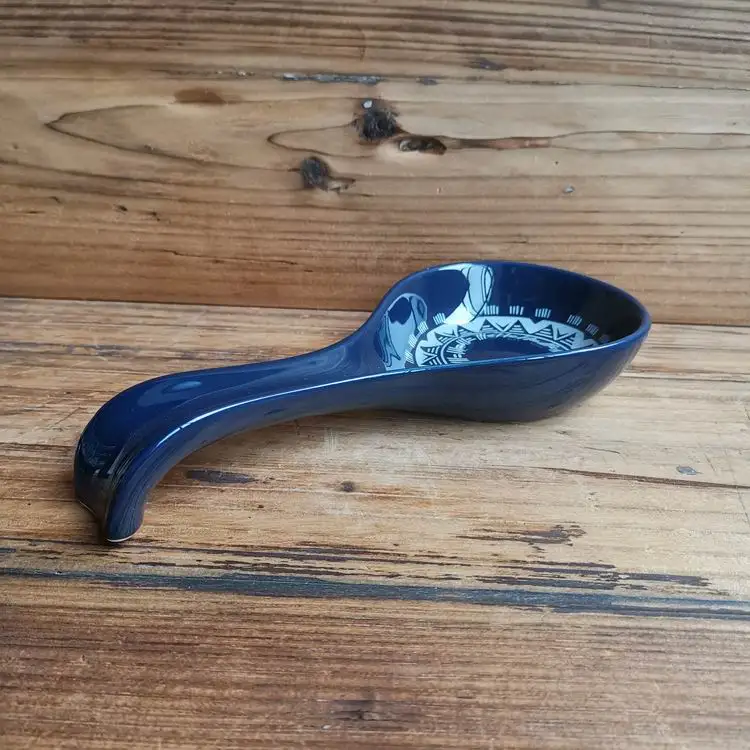 
European blue color with decal ceramic spoon rest kitchen ware hotel stoneware spoon holder 