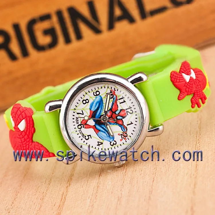 Cool spiderman pattern 3d rubber band customized kids cartoon silicone watch