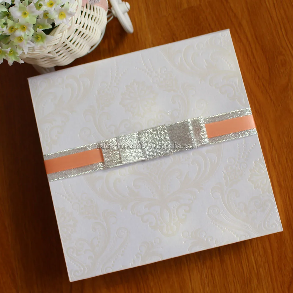 2024 Newest Design Orange Plastic Flowers White Paper Invitations DIY Craft Luxury Wedding Hardcover Invitation Box