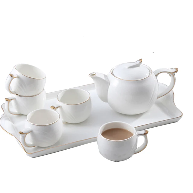 Arabic Ethiopian White Coffee And Tea Cup Sets with Teapot and Tray For Gift
