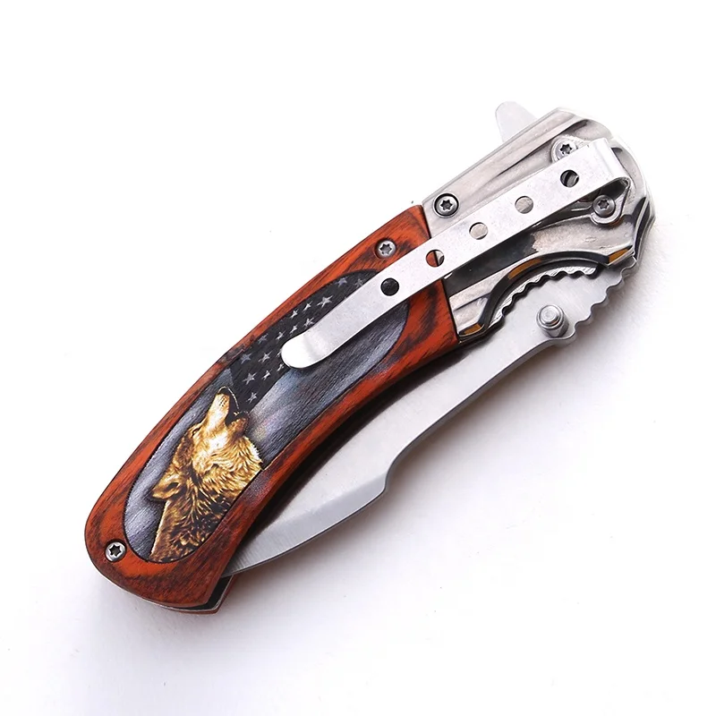 PAKKAWOOD handle laser animal pattern 3d printing camping utility folding blade knife