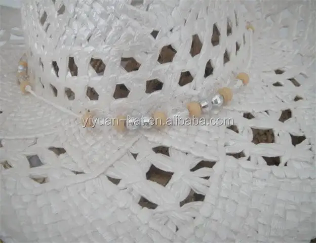 
Factory High Quality Patterns Stained Paper Straw Cowboy Hats With Beads Trimming 